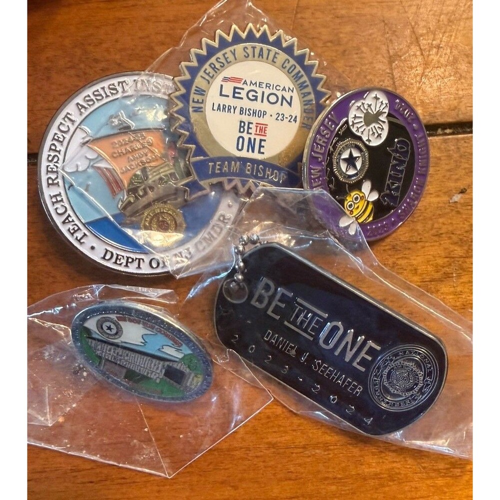Lot 5 Pins American Legion Be The One Daniel Seehafer DEPT OF NJ CMDR some New!
